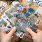 Warm Postal Journey Junk Journal Kit travel sticker sheets with stamps, maps, labels, and collage accents