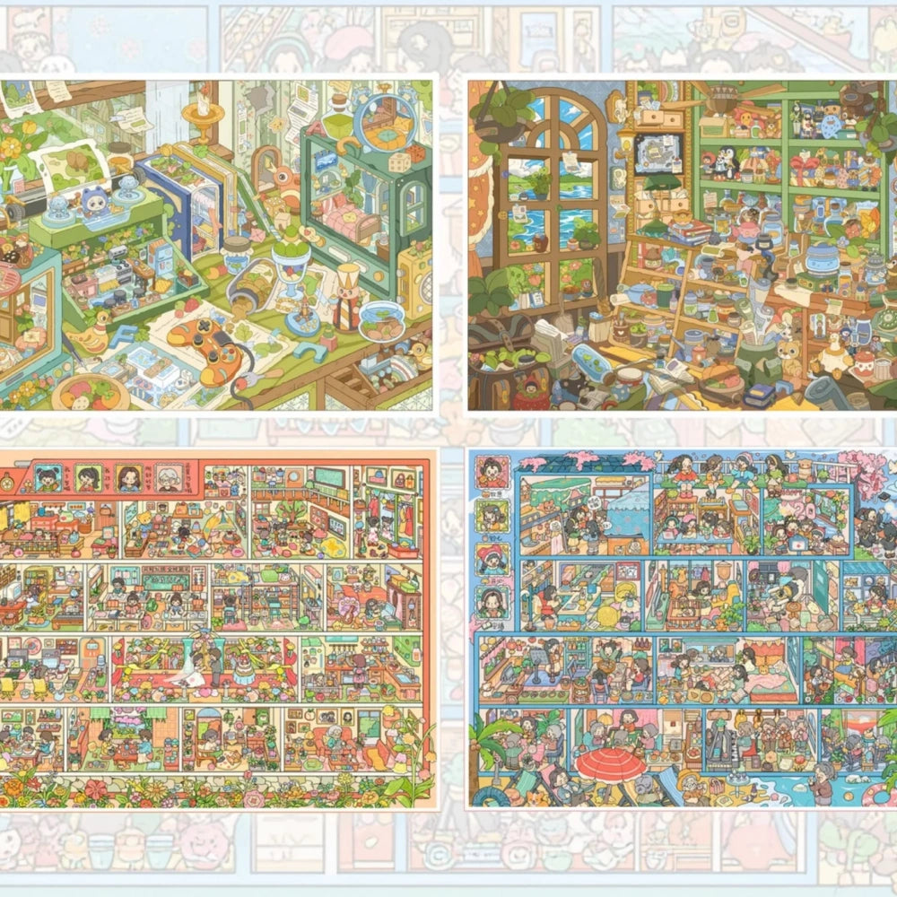 Whimsical Daily Life Scene Sticker Kit collection with four miniature scene styles